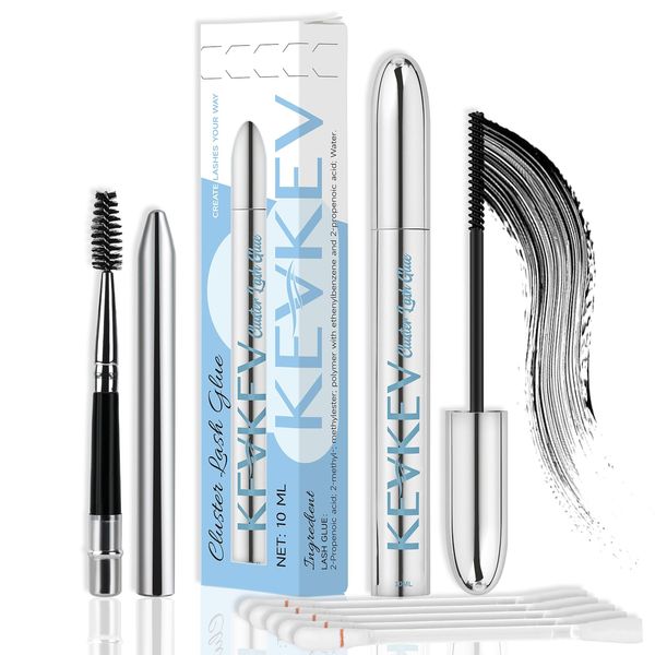 KevKev 10ml Eyelash Glue Individual Lash Glue 48 Hours Long Lasting Cluster Lash Glue Mild Formula Waterproof Eyelash Extension Glue with Remover Cotton Swabs for Lash Extensions (10ml, Black)