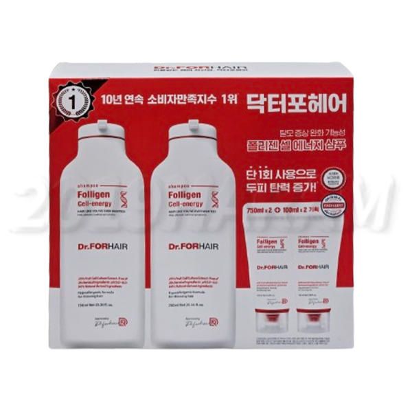 Dr. For Hair Polygen Shampoo Cell Energy 2 x 750ml + 2 x 100ml Large Capacity Hair Loss Shampoo Costco