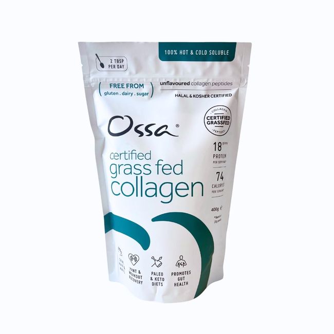 Ossa Certified Grassfed Collagen Peptides Powder-Supplement for Joint, Gut, Hair, Skin & Nails|Ideal for Women & Men|Hydrolysed Bovine Collagen Protein for Keto & Paleo Diet|Sugar & Dairy Free - 400g