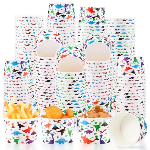 150 Pcs Watercolor Dinosaur Party Supplies Dinosaur Theme Paper Ice Cream Cups Disposable Snack Cups Paper Dessert Soup Bowls for Hot or Cold Food, Kids Dino Theme Party Baby Shower Decoration, 8 Oz