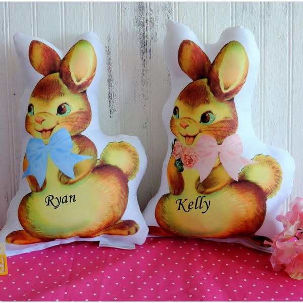 Personalized Stuffed Bunny Rabbit Pillow, Easter Gift for Babies and Children