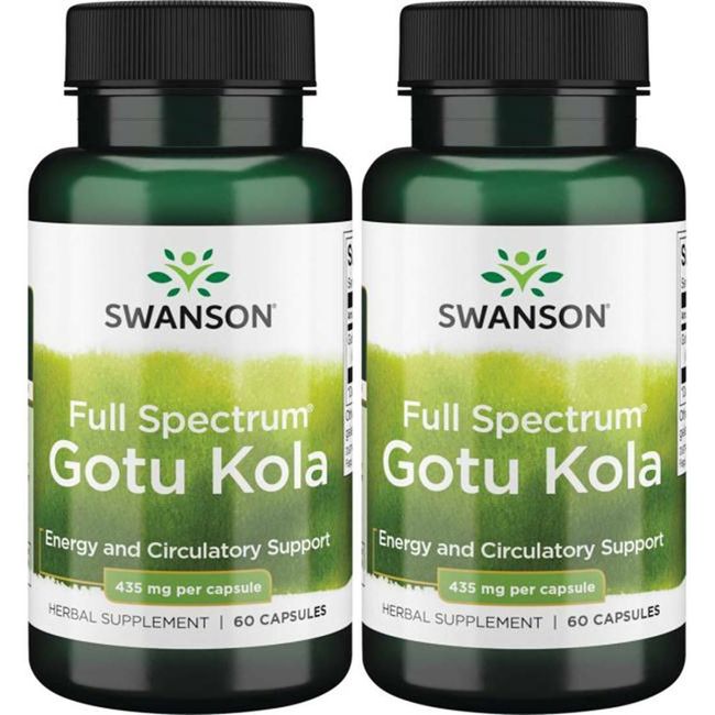 Swanson Gotu Kola 435 mg 2X 60 Caps Even Blood Flow, Brain & Vascular + Bonus