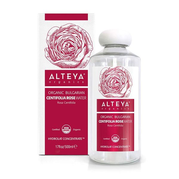 Alteya Organics Centifolia Rose Water USDA Certified Organic Facial Toner, 17 Fl Oz/500mL Pure Bulgarian Rosa Centifolia Flower Water, Award-Winning Moisturizer BPA-Free Bottle with Reducer