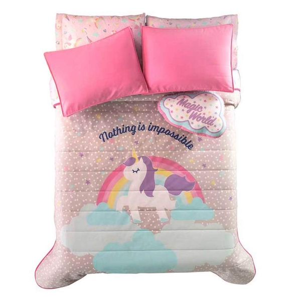 JORGE’S HOME FASHION New Pretty Collection Unicorn Kids Girls Reversible Comforter Set 3 PCS Twin Size