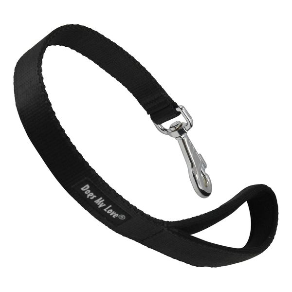 Short Dog Leash Padded Handle 1" Wide Nylon Traffic Lead 18" Long Black Large