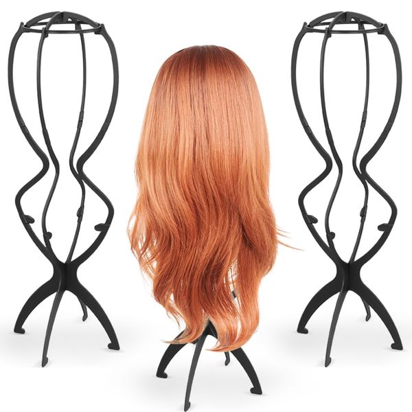 RANJIMA Perücken Ständer, Perückenständer, 3 Stück Perücken Halter Zusammenklappbar Wig Stand Zerlegbarer Perückenständer für Langes Kurzes Haar, Mützenständer zum Ausstellen/Lagern, Schwarz