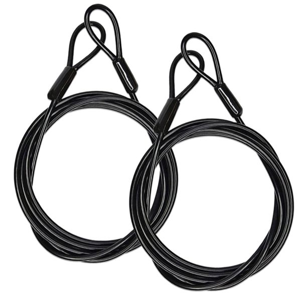 Schlaufenkabel, Stahlseil mit Ösen, 2 Meter lang, 4mm dick mit Kunststoffummantelung, für Fahrräder, Kabelschlösser, Anhänger (2 Stück, Schwarz)