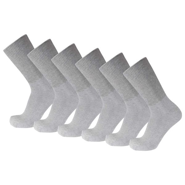 6 Pairs of Premium Cotton Loose Top Diabetic Neuropathy Crew Socks (10-13, Gray)