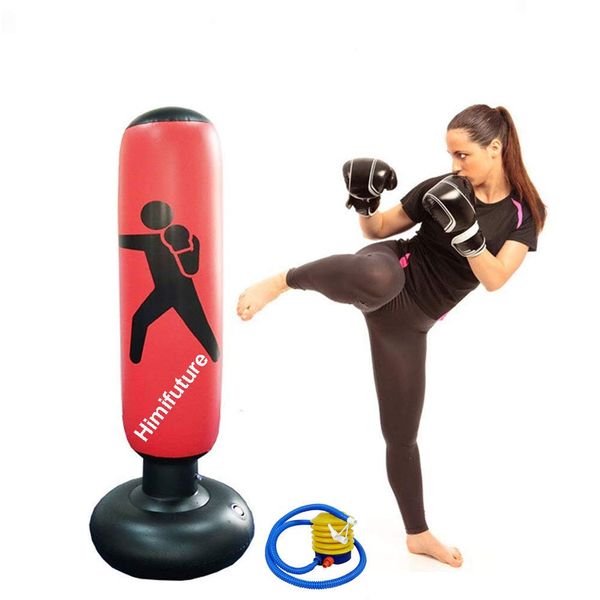 160cm Punch Bag, Inflatable Free-Standing Fitness Target Stand Tower Bag, Free Standing Tumbler Column Sandbag with a Free Foot Air Pump, Wine Red