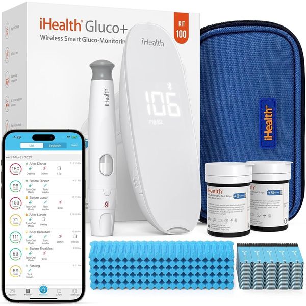 Care Wireless Smart Blood Glucose Monitor Kit Free App ,100 Glucometer & Lancet