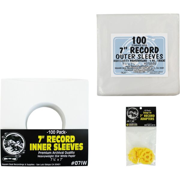 7" Record Inner + Outer Sleeves + Adapters COLLECTORS ARCHIVAL GIFT SET PACK 