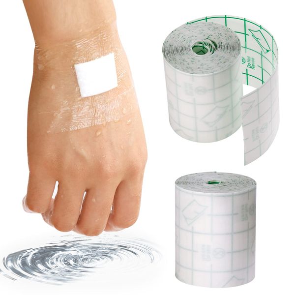 Bohoray 2 roll Waterproof Transparent Bandage Film Roll Adhesive Tape Medical Wound Tattoo Aftercare Waterproof Bandage Dressing Plaster Stretch Fixation Tape Anti-Allergic Self-Paste Swimming(5cm*5m）