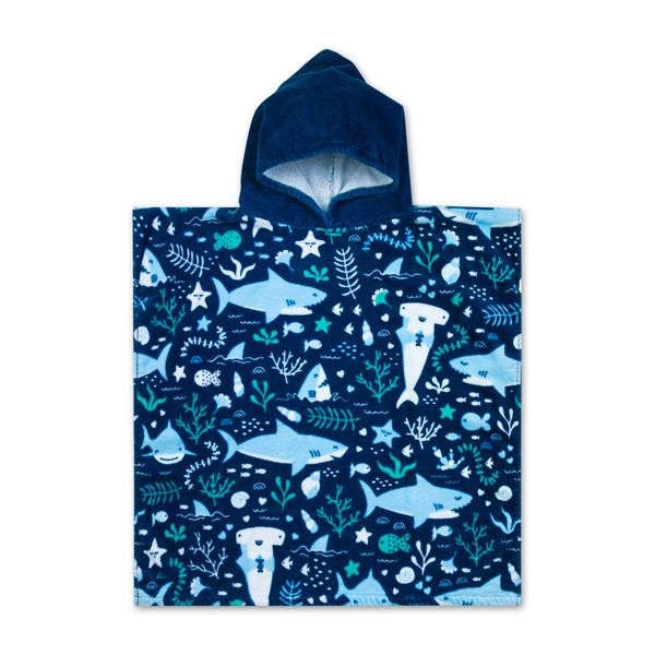 Baba & Bear Hooded Towel for Kids Swimsuit Cover Up for Beach, Pool, Bath (Shark)