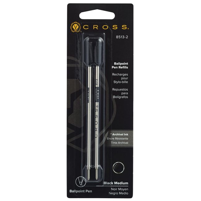 Cross Refills for Ballpoint Pens, Medium, Black Ink, 2/Pack (85132), Model:8513-2