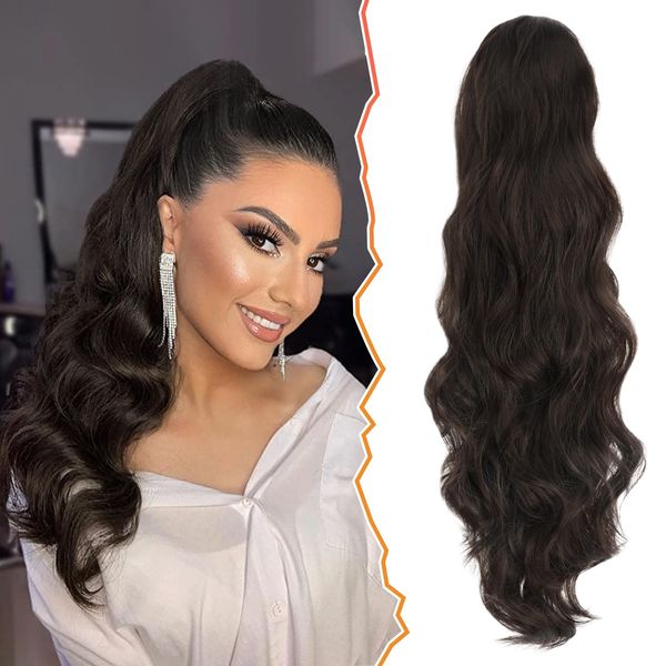 BARSDAR 65 cm Locken Kordelzug Pferdeschwanz Haarteil Haarverlängerung, Wellige Lockige Pferdeschwanz Verlängerung Synthetisches Haarteil Ponytail Extension für Frauen und Mädchen