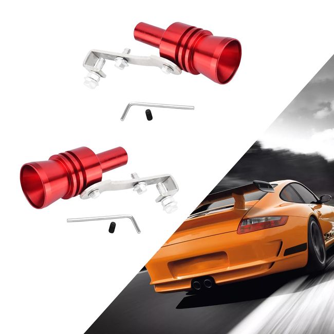 Yumfugu Pack-2 Turbo Sound Whistle Simulator, 4.05In x 2.32In Aluminum Turbo Sound Whistle Exhaust Muffler Sound Booster, Car Roar Maker Tail Pipe Whistle, Car Universal Styling Accessories (Red)