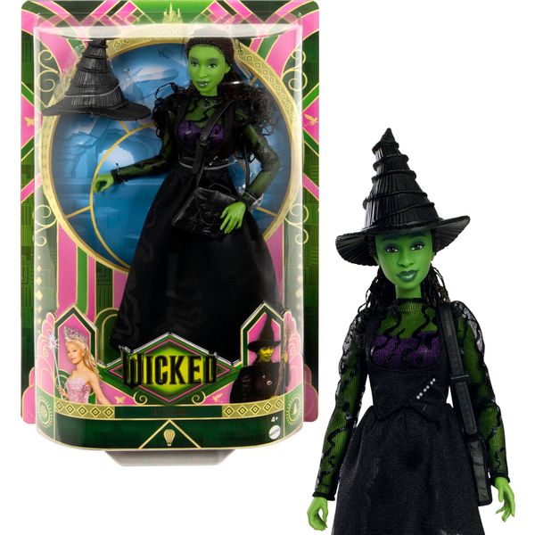 Mattel Universal Wicked Elphaba Fashion Doll & Accessories with Green Skin, Braided Black Hair, Posability & Removable Ballroom Look