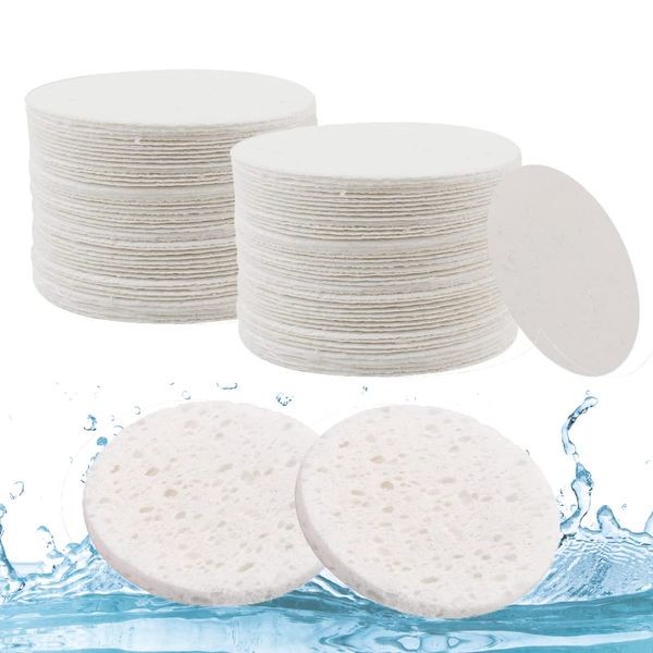 60 Count Facial Sponges Cleansing, White Compressed Face Sponges Cleansing Natural Wood Pulp Cotton Face Washing Sponge Cosmetic Sponges for Makeup Removal Exfoliating(2.5 Inch)