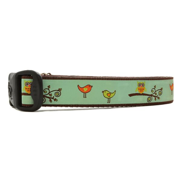 3 Dirty Dawgz Adjustable 1" Spring Birds and Owls Summer Dog Collars for Medium Large and X-Large Dogs (Medium 1" (14"- 22" Neck), Mint and Brown)