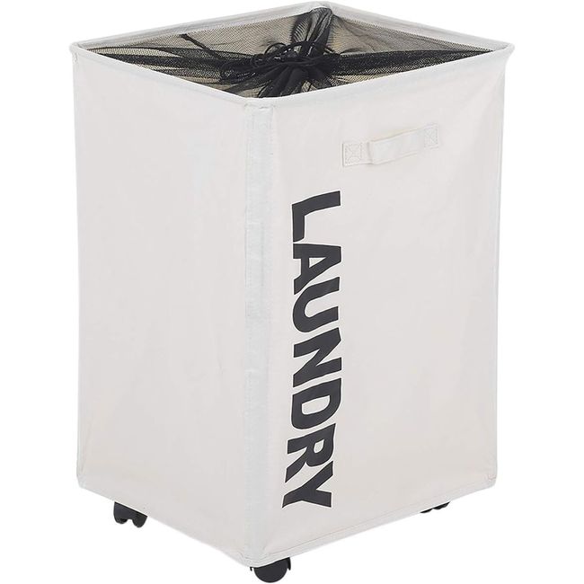 GIORSEN Folding Laundry Basket, Laundry Box, With Wheels, 29.5 gal (75 L), Large Capacity, Width 13.4 inches (34 cm), Slim, Waterproof, Handle, Dustproof Mesh Cover, Housewarming Gift, New Life, School Entrance Ceremony, Gift (15.7 x 13.4 x 22.8 inches (4