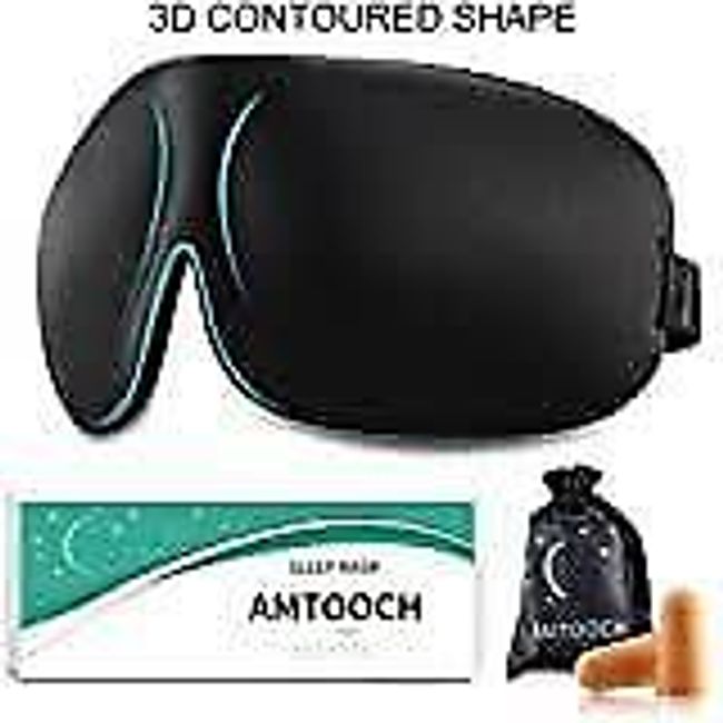 3D Contoured Adjustable Sleeping Eye Mask With Ear Plug Set Soft & Comfortable