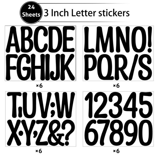 24 Sheets Large Letter Stickers 3 Inch 300 PCS Alphabet Number Letter Stickers Vinyl Self Adhesive Sticker Letters for Poster Bulletin Boards Window Door Mailbox Crafts Classroom Home Decor (Black)