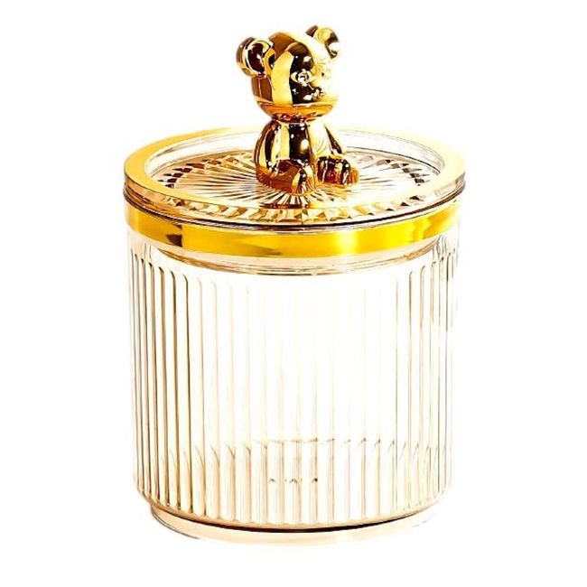 [Queen-b] Cotton Swab Storage Case, Bear, Cute, Cotton, Acrylic, Cosmetics, Medicine, Small Items, Tabletop, Stylish, With Lid, Cosmetics, Tools, Translucent Container, Holder (Gold)