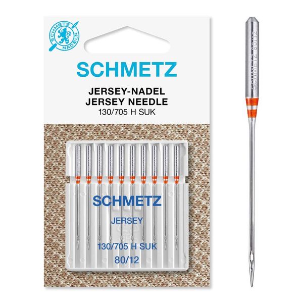 SCHMETZ Domestic Sewing Machine Needles | 10 Jersey Needles | 130/705 H SUK | Needle Size 80/12| for on All Conventional Household Sewing Machines