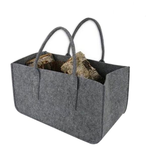 Felt Storage Bag, Foldable Log Basket, Firewood Basket with Handles, Portable Thick Felt Storage Basket for Wood, Fireplaces, Newspapers, Magazines, Toys, 50 * 25 * 25cm (Medium grey)