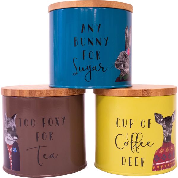 Itucci After Dark Woodland Creatures Tea, Coffee & Sugar Canisters Set, Multi