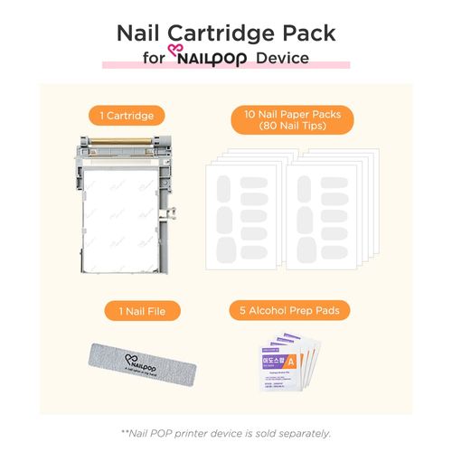 Nail POP Ricarica cartuccia, fornita con 10 fogli (80 punte per unghie) e 1 cartuccia per adesivi per unghie, mini stampante istantanea digitale portatile