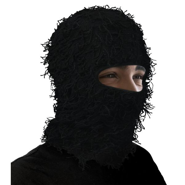 Balaclava Distressed Black Ski Mask for Men,Yeat Shiesty Mask Winter Warmer Face Mask Beanie