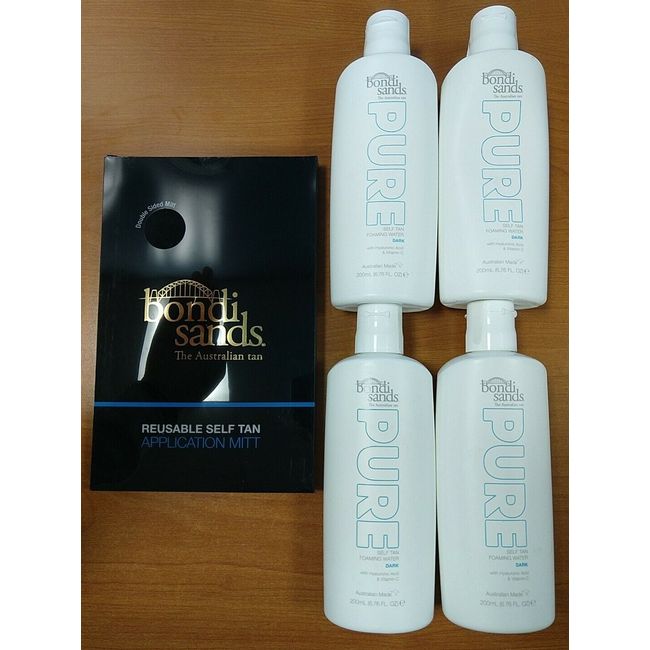 4 Pack: Bondi Sands Pure Self Tan Foaming Water Dark, 6.76oz + TANNING MITT - 8D