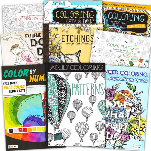 Adult Coloring Book Bundle with 10 Deluxe Coloring Books for Adults and Teens (Over 250 Stress Relieving Patterns).