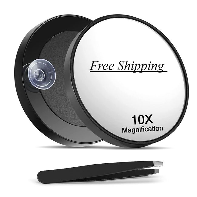 10X Magnifying Mirror, Small Magnifying Mirror with Suction Cup and Tweezers, as