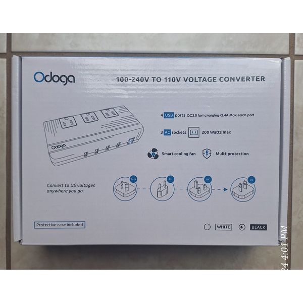 Odoga Voltage Converter 100-240V To 110V  4 USB Ports 3 AC Sockets With Case