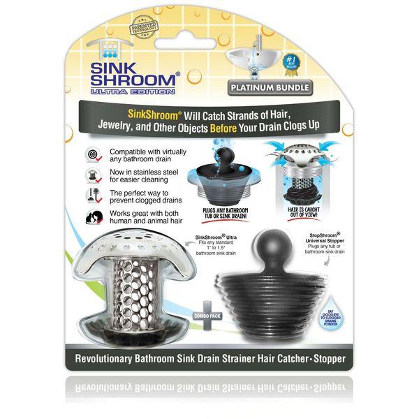 SinkShroom Ultra Strainer Drain Protector Hair Catcher with StopShroom for Sink