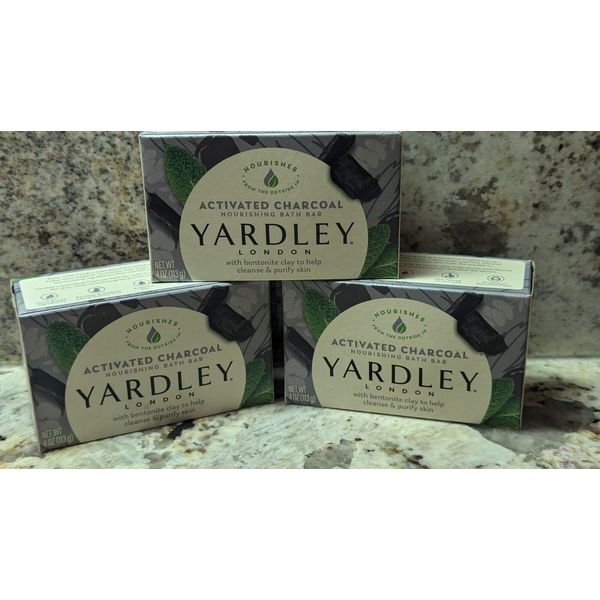 Lot of 3 Activated Charcoal Bar Soap Yardley London Bath Bars 4.oz New