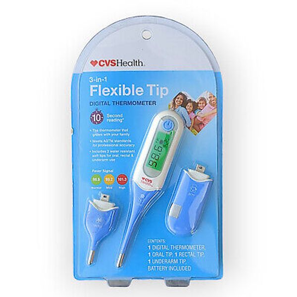 CVS Health 3-in-1 Flexible Tip Digital Thermometer Oral, Underarm, Rectal Tips