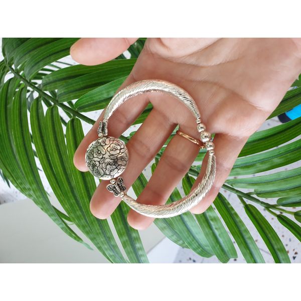 Double-sided butterfly plum blossom decoration sterling silver bracelet traditional Korean wealth health comb pattern