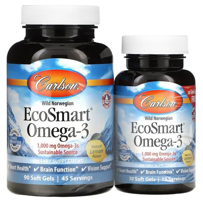 Wild Norwegian, EcoSmart Omega-3, Natural Lemon, 1,000 mg, 90 + 30 Soft Gels