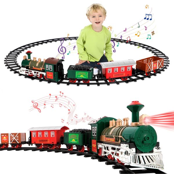 ZOOS Christmas Train Sets for Under Christmas Tree Electric Model Train Set Around The Tree with Lights Sounds Tracks Christmas Tree Decorations Indoor Gifts for Boys Girls