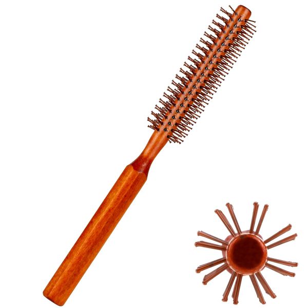 Small Round Brush for Blow Drying,Small Round Hair Brush Round Curling Comb with Wooden Handle,Nylon Bristles Curling Brush for Wet Hair, Bangs, Beard, Styling, Lifting, Curling