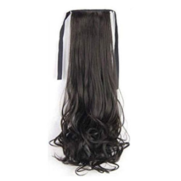 Ponytail Hair Extensions Curly Black Ribbon Type Heat Resistant Long Natural Wave Hair Color 4 Colors Choice Hair Extensions Point Wigs Cosplay (Length: 48) - black brown