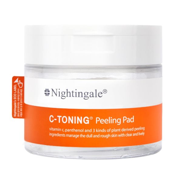 Nightingale C Toning Peeling Pad, Korean Skincare Exfoliating Cotton Rounds for Face with Vitamin C, AHA, BHA, PHA, Witch Hazel, Hyaluronic Acid, 60 Count / 155ml