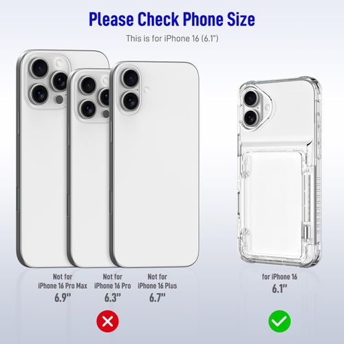 AFGHOA for iPhone 16 Case Wallet with Kickstand, 4 Cards Holder Clear Case for Women Men, Yellowing Resistant Transparent TPU Back Cover, Flip Wallet ID Slot Shockproof Bumper Hard Shell for iPhone 16