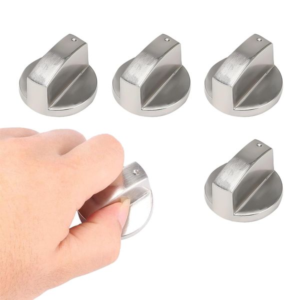 4Pcs Gas Stove Knob,Durable Metal Switch Control Stove Adaptors Knobs,Cooker Replacement Knobs,Oven Switch Cooking Control Knobs for Kitchen Cooktop, Gas Stove Precise Temperature Control(Silver)