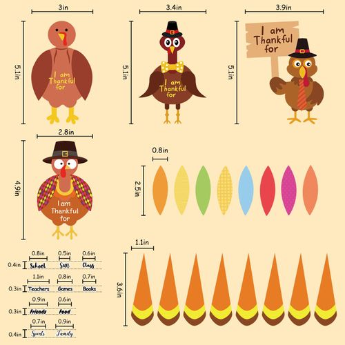 GreenPine 316 Pcs Thanksgiving Crafts for Kids, Make-A-Turkey Stickers Party Games/Favors/Supplies 24 Sets for Thanksgiving Party Decoration DIY Craft Activities, 8 Style with 120 Pcs Glue Point Dots