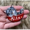 Cat in Red Milk Bowl - Pets/Animals - Kitten - Embroidered Iron on Patch
