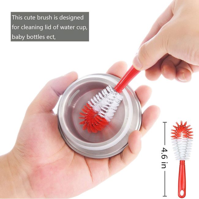 Bottle Cleaning Brush Set, Long Handle Silicone Cleaner Brushes + Thermos  Lid Cup Brush + Drinking Straw Brush for Cleaning Baby Bottles, Narrow Neck